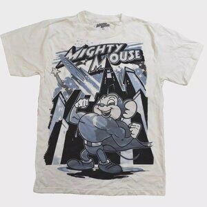 Mighty Mouse Mens Mighty Mouse Funny Cartoon Super Hero White Shirt New XS